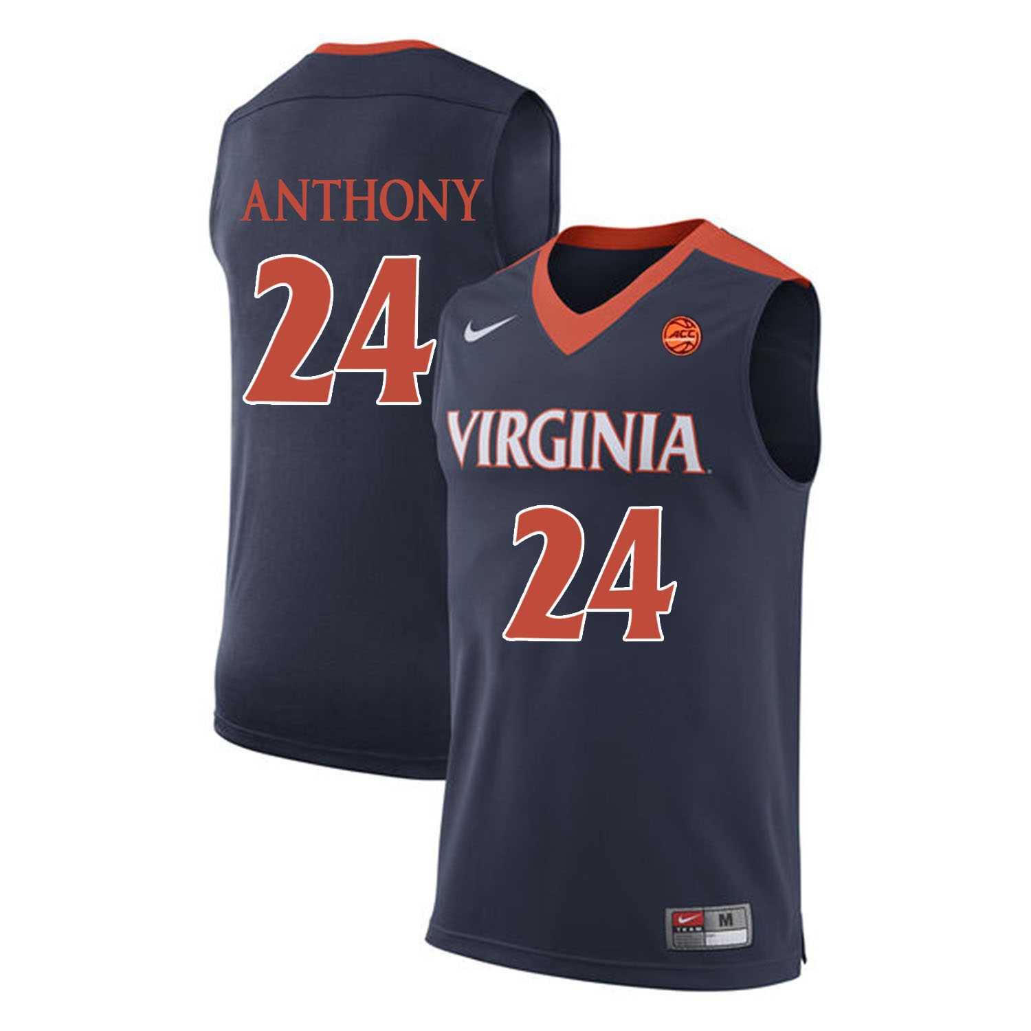 Virginia Cavaliers #24 Marco Anthony Navy College Basketball Jersey
